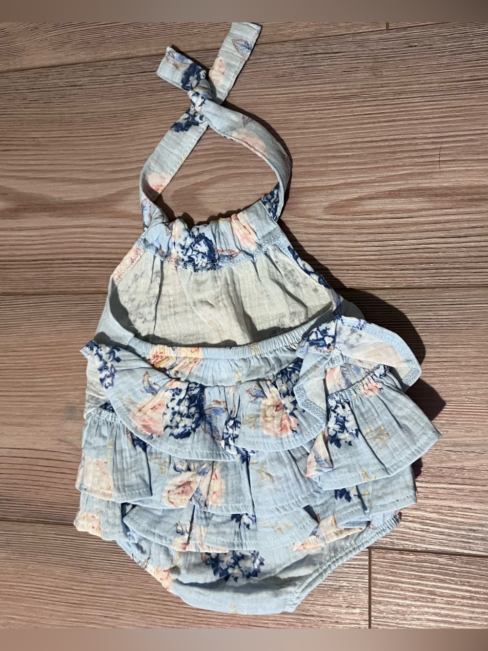 Mud Pie Light Blue Floral Ruffle Romper